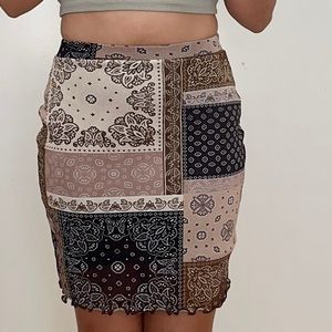 Patchwork Mesh Mini Skirt | Size XS in Brown | Comfy Skirt by Daisy Street